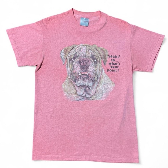 Oneita Other - Vintage 90s Bulldog Puppy Dog Animal Funny Joke Humour Graphic Graphic T-shirt